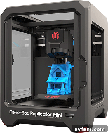 The compact and user-friendly MakerBot Mini 3D printer showcased at Home Depot, making 3D printing accessible