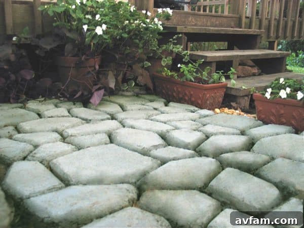 Another example of a beautiful Quikrete Walk Maker pathway utilizing the Country Stone pattern, set in a natural outdoor environment