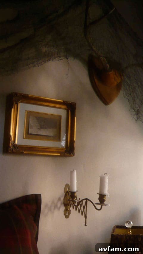 A larger scene in Matthew Gray Gubler's decorated home, possibly showcasing a full corner or room with multiple spooky elements converging.