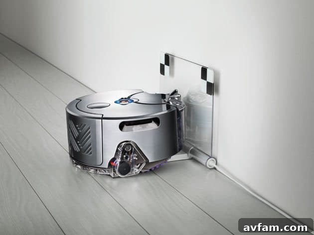 Dyson 360 Eye Robot Vacuum approaching a wall mount