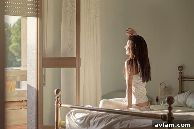 Cozy bedroom with IKEA furniture, illustrating a calm morning start