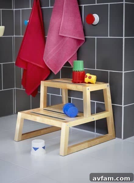 IKEA Molger step stool in birch, ideal for bathroom accessibility and style
