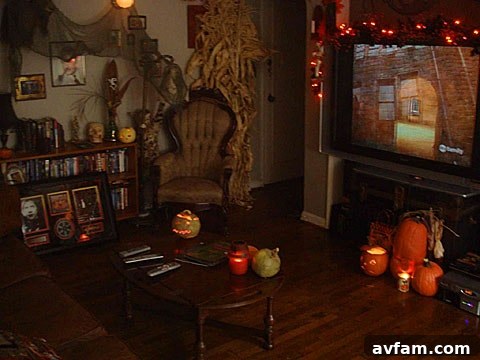 Matthew Gray Gubler's unique Halloween decor featuring pumpkins and cornstalks, inspiring a whimsical and spooky atmosphere.