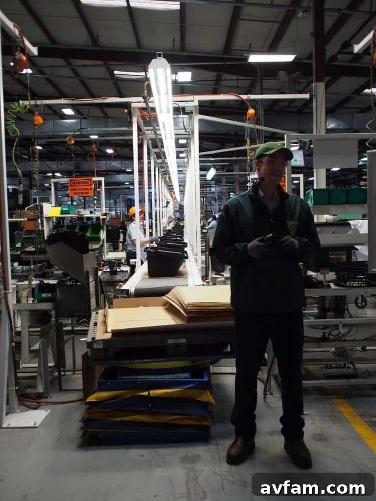 Close-up of parts being prepared for assembly Component assembly area in John Deere plant
