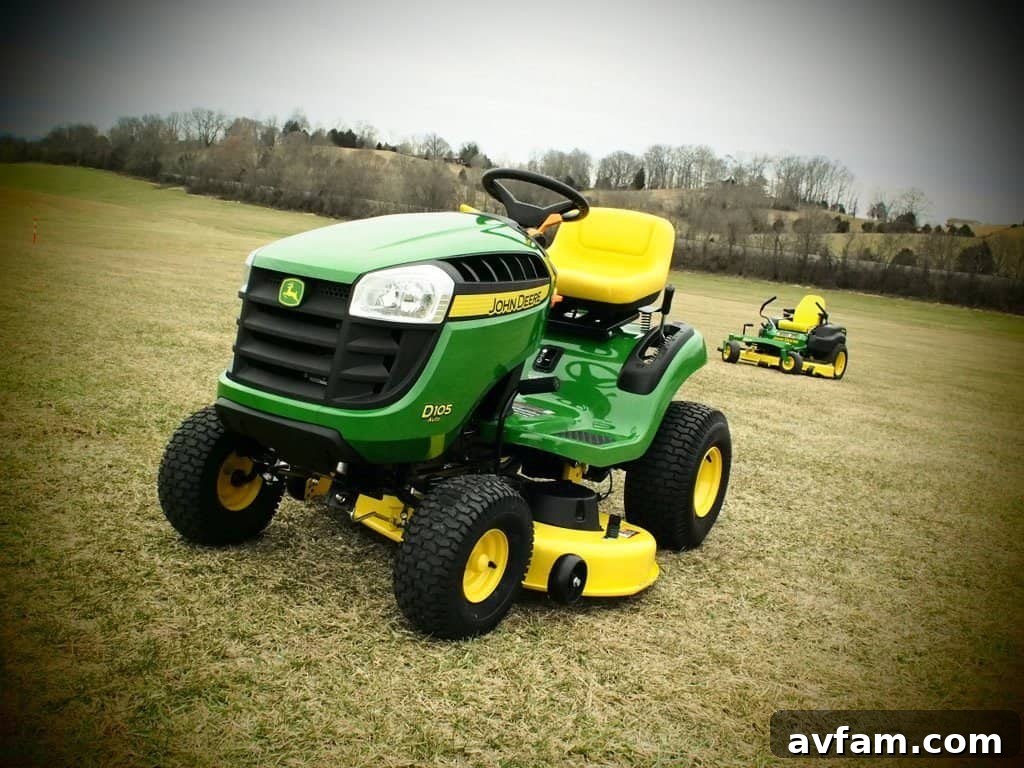 Assessing ease of maintenance for John Deere lawn tractors John Deere D100 series engine oil change accessibility test