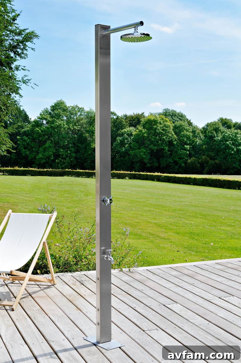 Modern outdoor shower integrated into a minimalist landscape