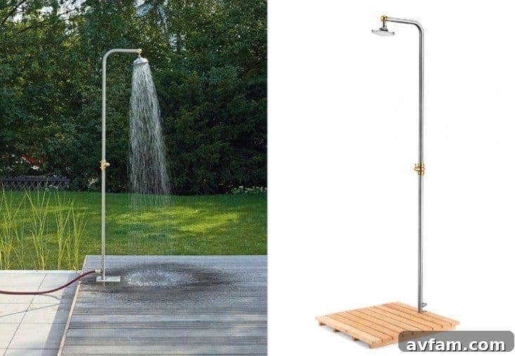 Modern outdoor shower with dark wood and minimalist fixtures