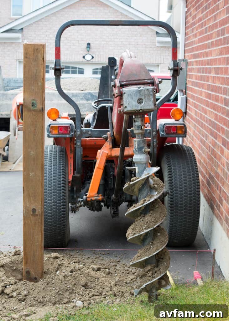 Using an auger to efficiently dig holes for foundations