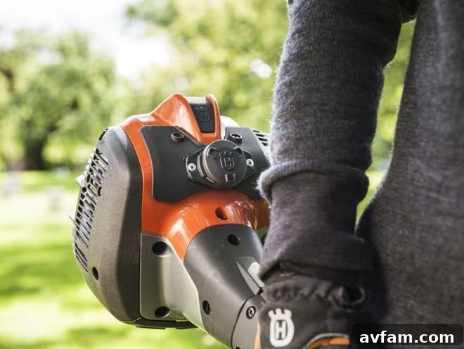 Husqvarna Fleet Services sensor on trimmer for professional management