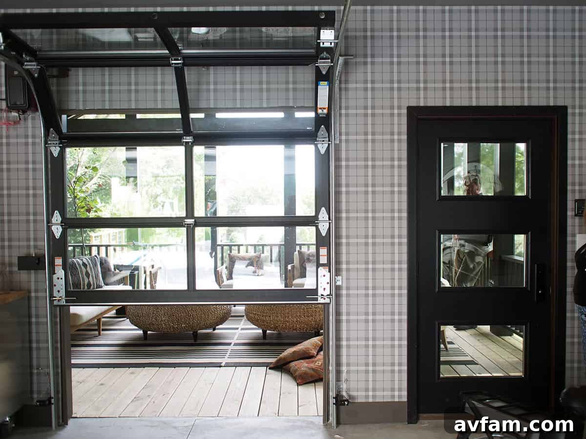 Glimpse of the home's exterior with lush greenery