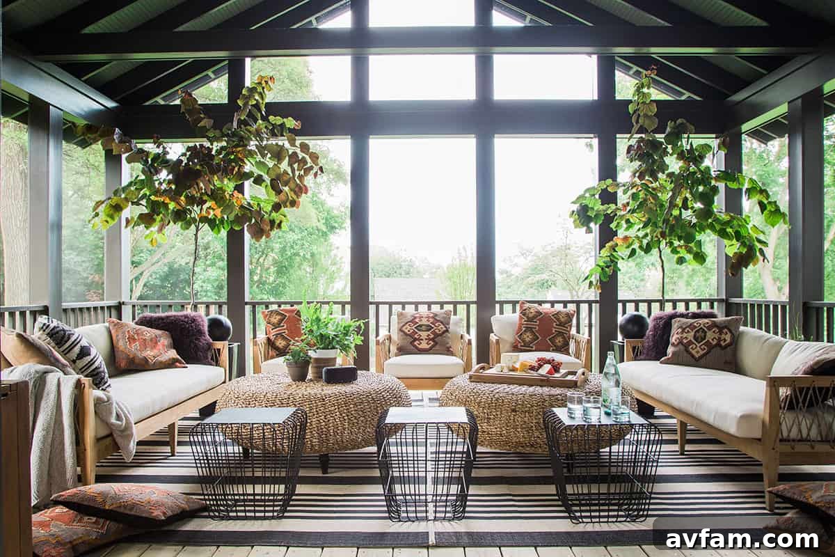 Spacious screened porch for outdoor relaxation