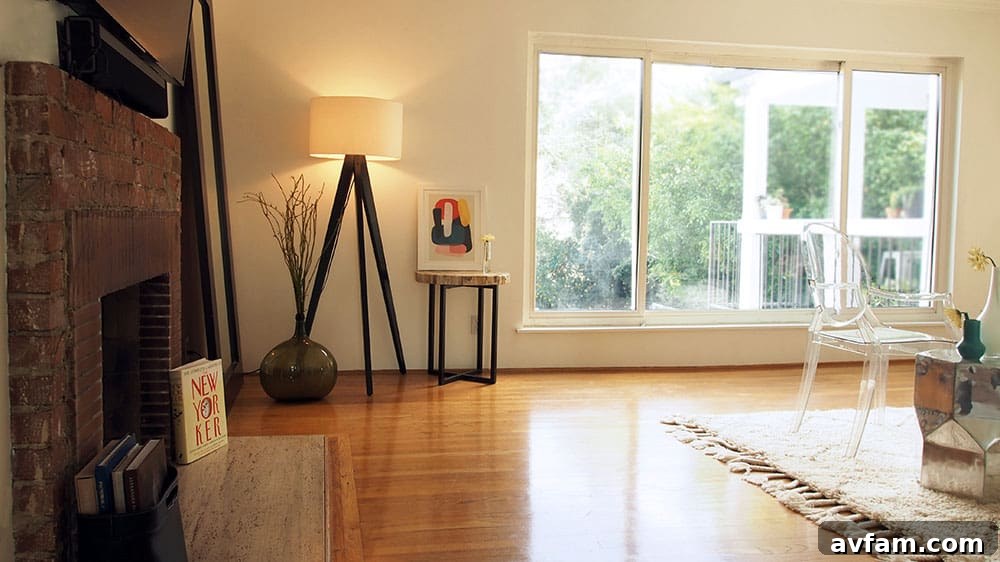 After painting: A comfortable reading nook in the living room with crisp white walls