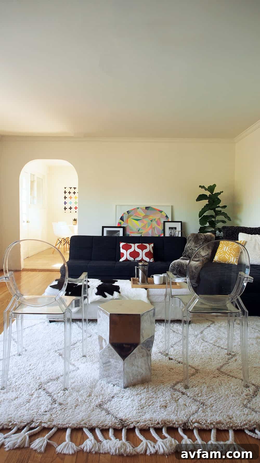 After painting: Close-up of a bright, newly painted wall showing a clean, smooth finish