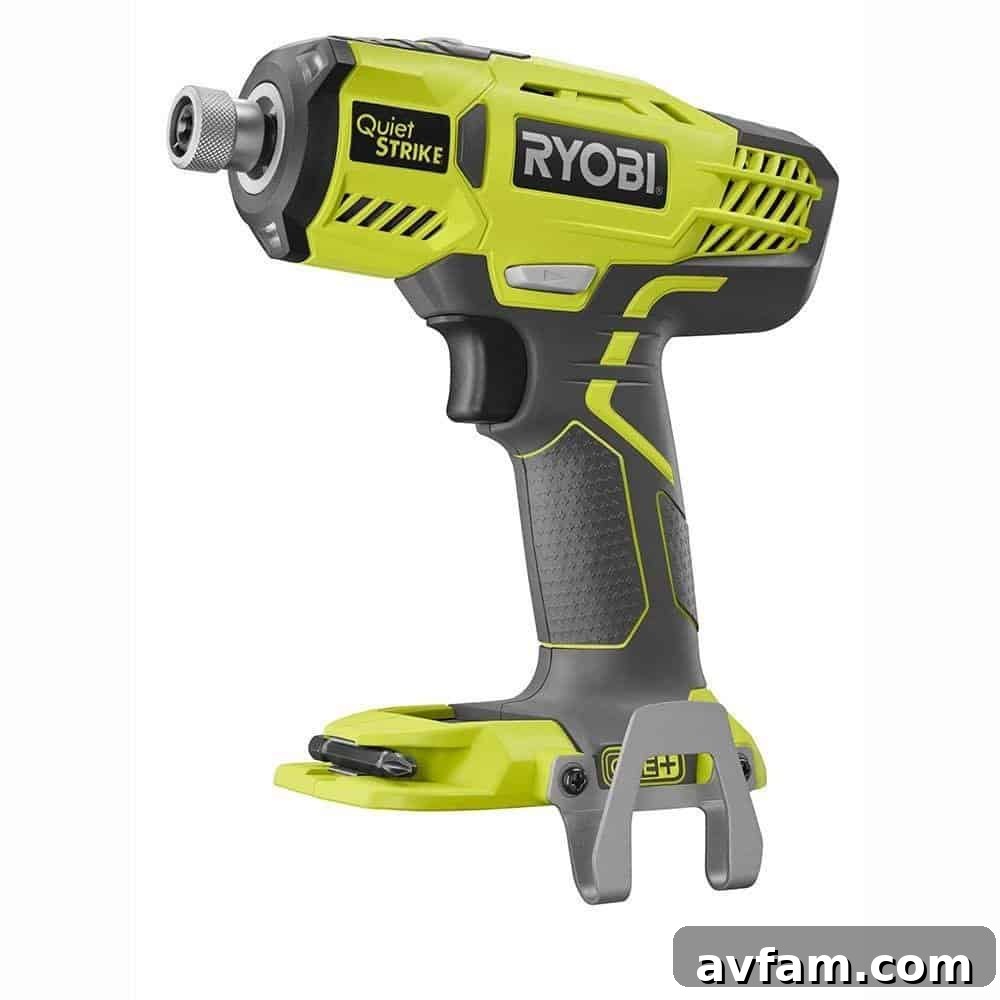 Ryobi Quiet Strike impact Ryobi P290 Quiet Strike Impact Driver showcasing its reduced noise technology