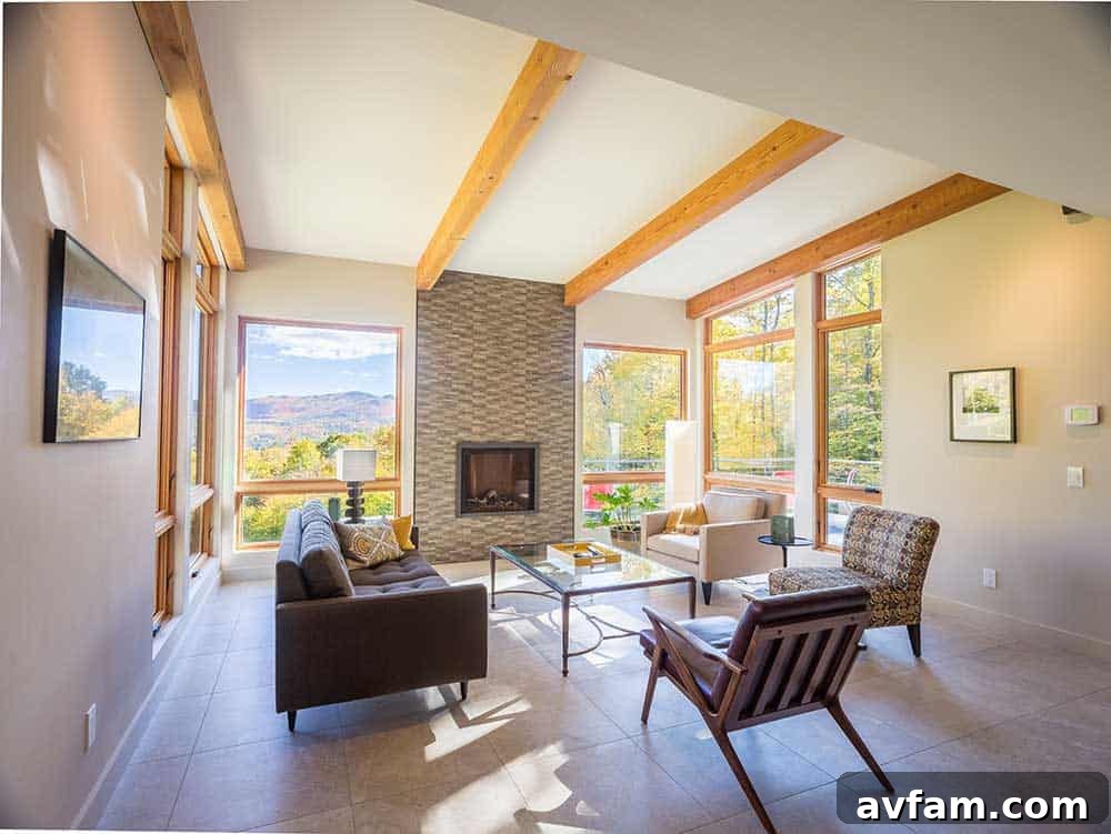 Bright master bedroom in Mad River Modern with large windows