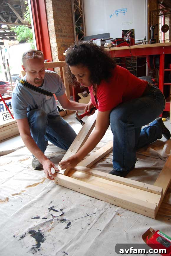Ethan Hagan and Miss Lori collaborating on a DIY project at Craftsman