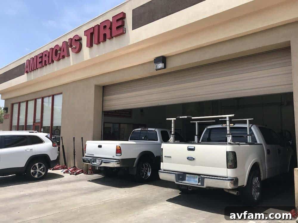 Goodyear Wrangler UltraTerrain AT being installed at America's Tire