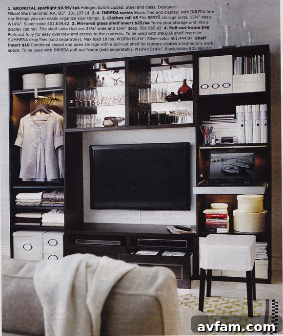 IKEA multi-functional furniture example: hidden storage and dry bar