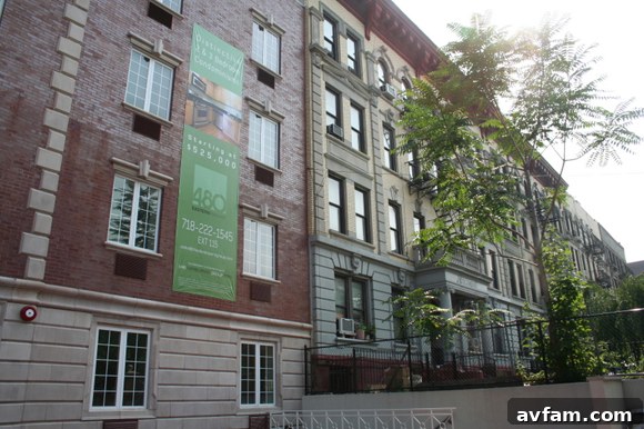 Gentrification introduction: revitalized urban street with historic buildings and new cafes