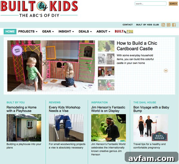 Built by Kids Official Website: Fostering DIY Skills in Children Built by Kids website screenshot showing a cheerful, bright interface with children engaged in hands-on activities, promoting creativity and learning.
