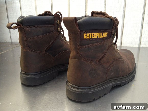 Back view of Mike Rowe Works by Cat Footwear work boots