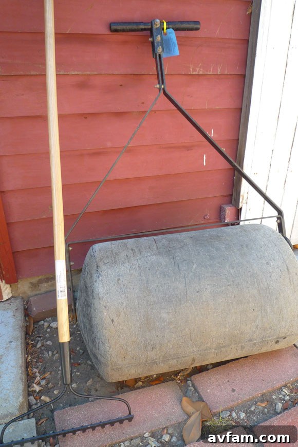 Raking and rolling the prepared soil preparing soil with rake and roller