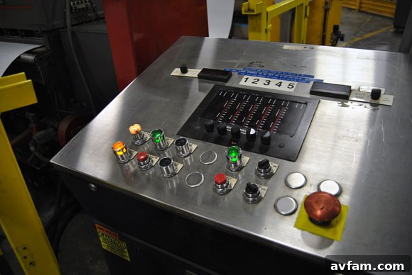 A control panel for industrial machinery in the factory.