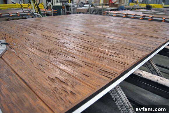 Sample of a wood grain finish for garage doors.