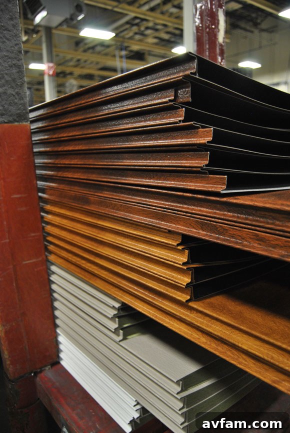Display of Clopay's Ultra-Grain color options for garage doors.