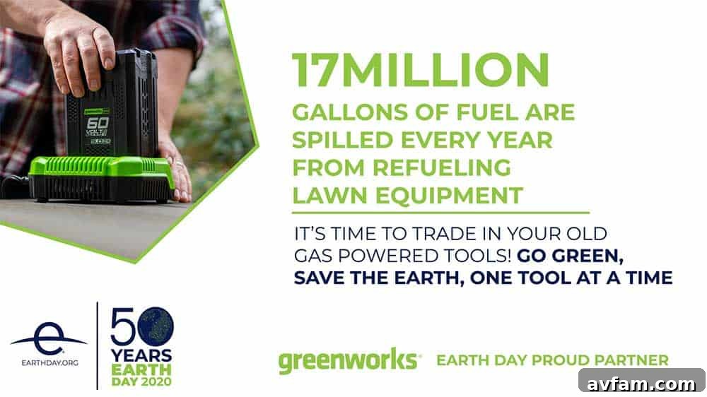 Greenworks battery-powered lawn mower in a lush green lawn