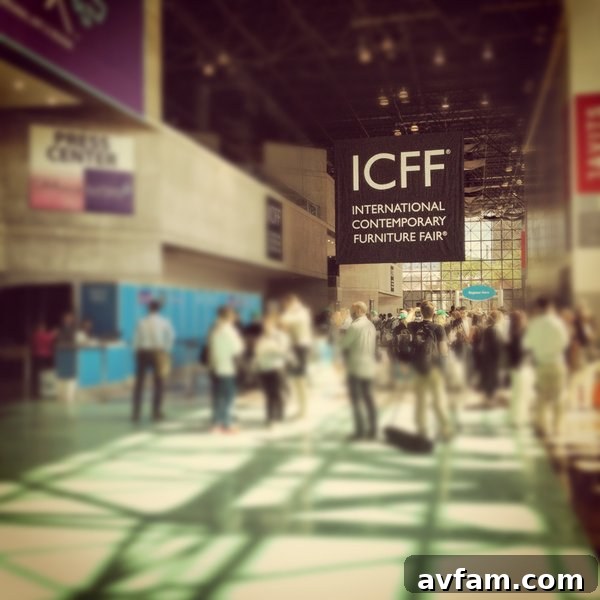 ICFF Entry Experience Entrance to ICFF at Jacob Javits Center, showcasing the vibrancy of the design fair.