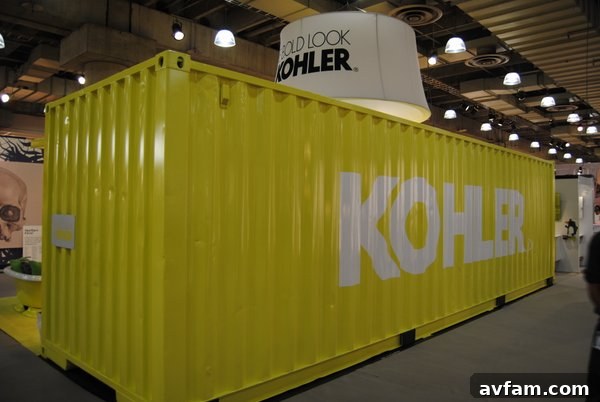 Kohler Booth Design An overview of the creative Kohler + Jonathan Adler booth, housed within a converted steel storage container.