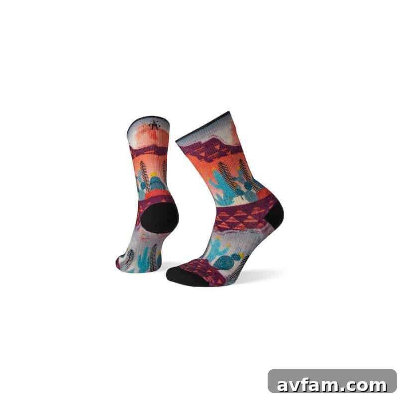 Smartwool PhD Outdoor Light Front Range Print Crew Socks Smartwool PhD Outdoor Light Front Range Print Crew Socks, displaying their vibrant design