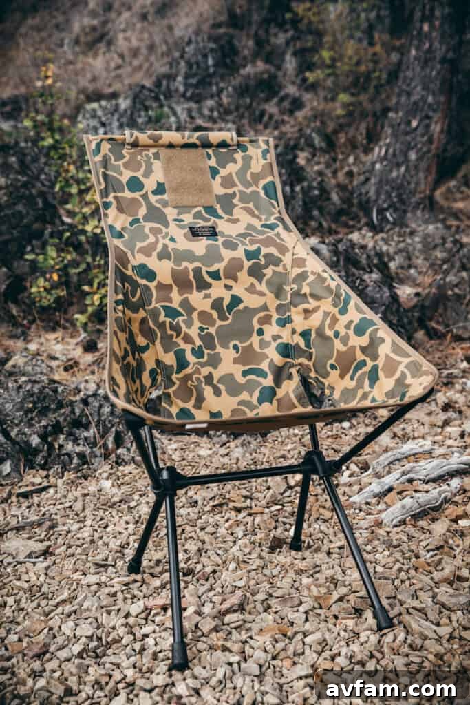 Close-up detail of Filson Helinox fabric and DAC aluminum pole frame