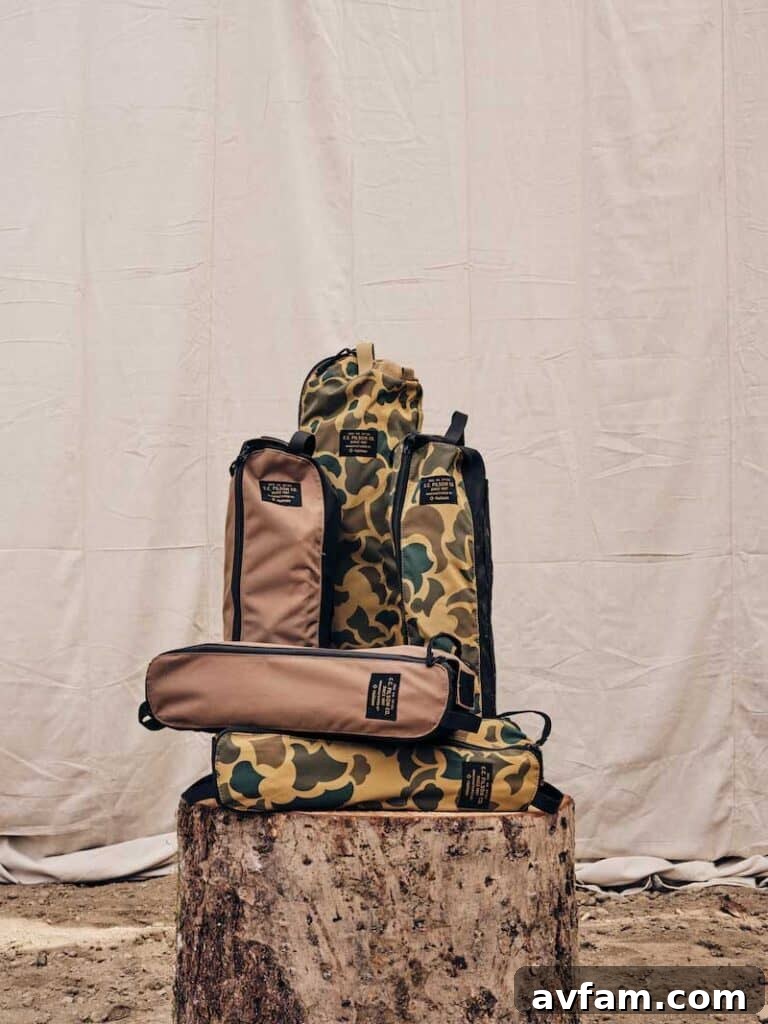 The complete Filson Helinox outdoor furniture collection displayed together