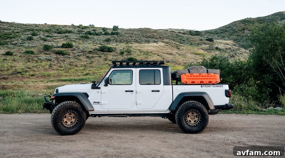 Front Runner Slimline II Rack with a variety of overlanding accessories, demonstrating its modularity