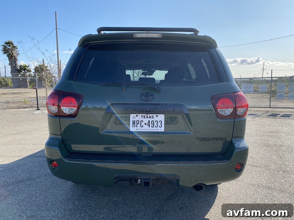 Frontal view of the Sequoia TRD Pro on a dirt trail
