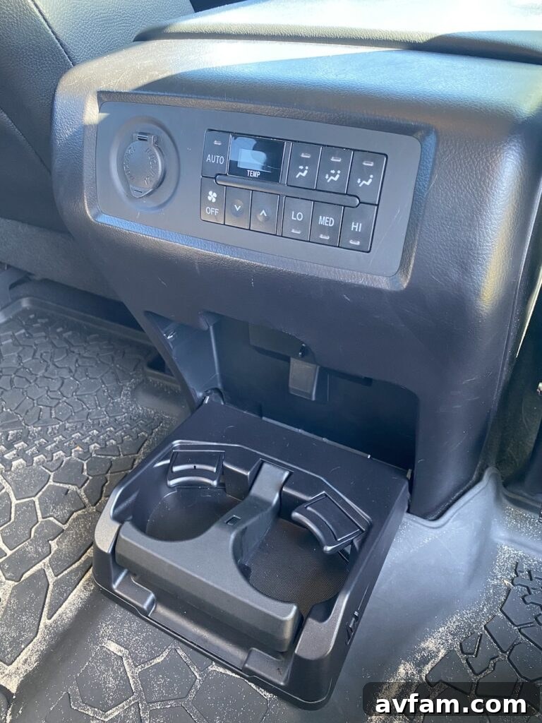 Close-up of the center console and shifter in the Sequoia TRD Pro
