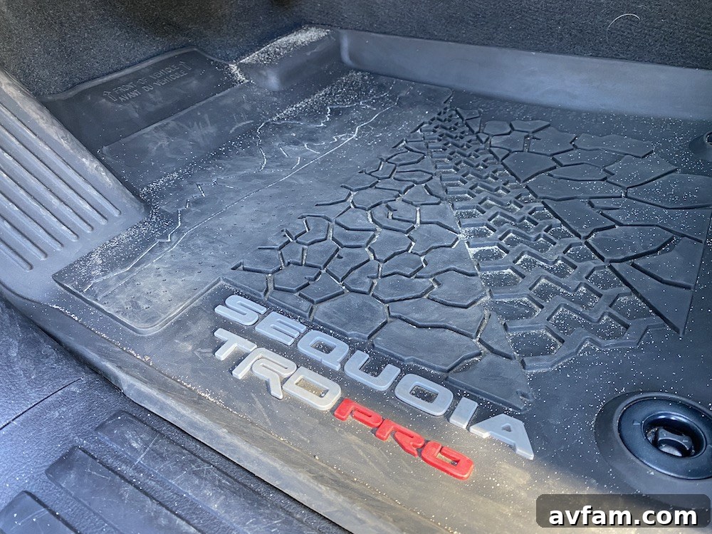 Close-up of the front grille and TRD Pro badging on the Sequoia