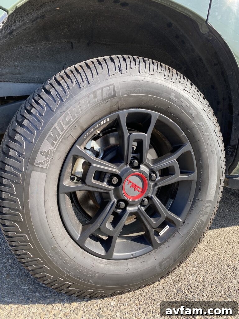 Rear wheel and Fox suspension view of the Sequoia TRD Pro