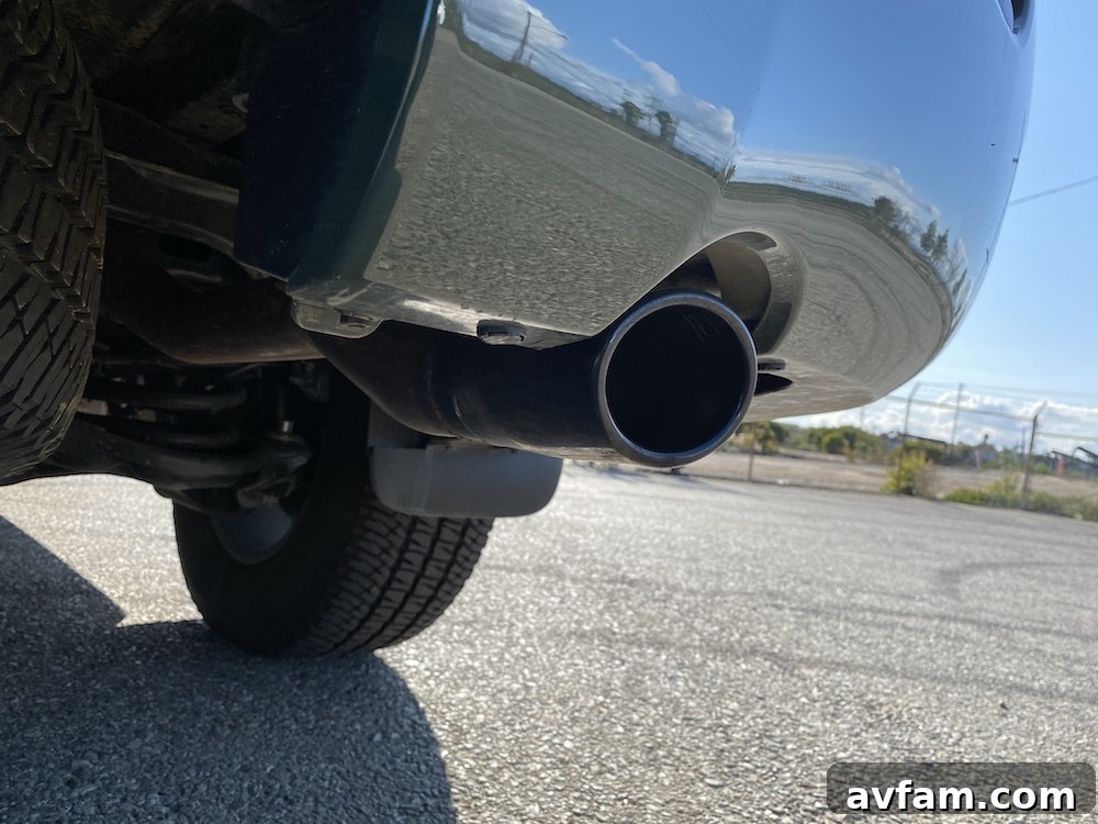 Close-up of the TRD cat-back exhaust tip on the Sequoia