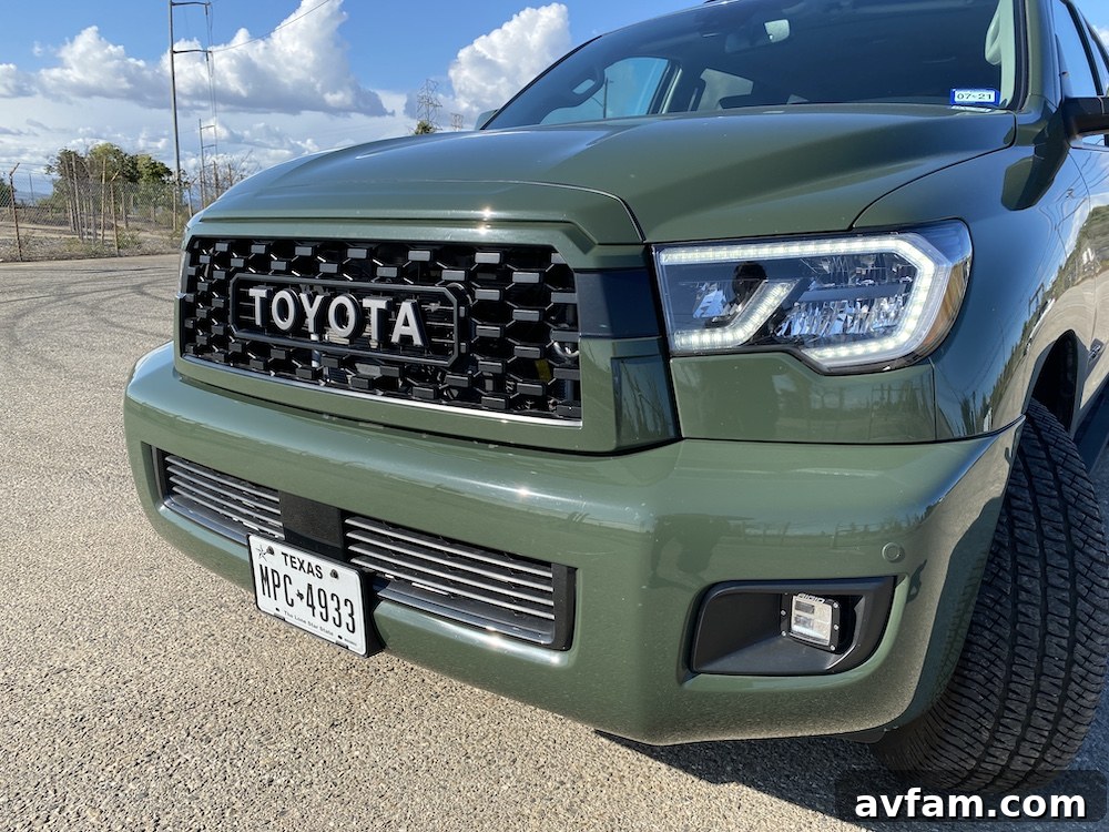 Rear view of the 2020 Toyota Sequoia TRD Pro showcasing the exhaust