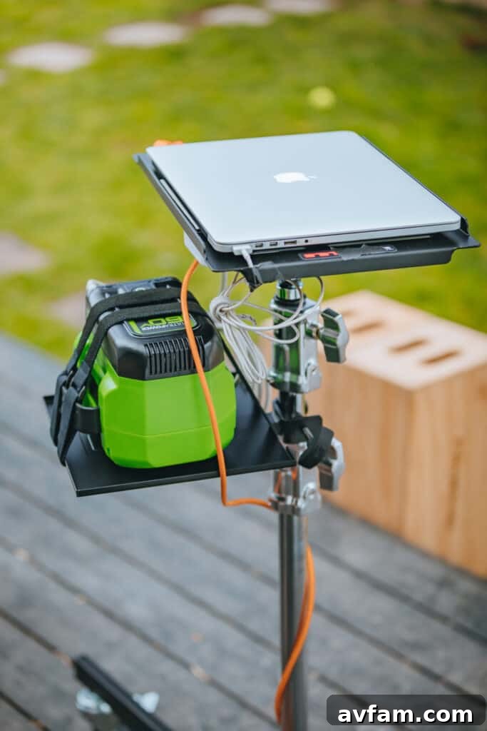 Greenworks 300W Power Inverter charging a laptop