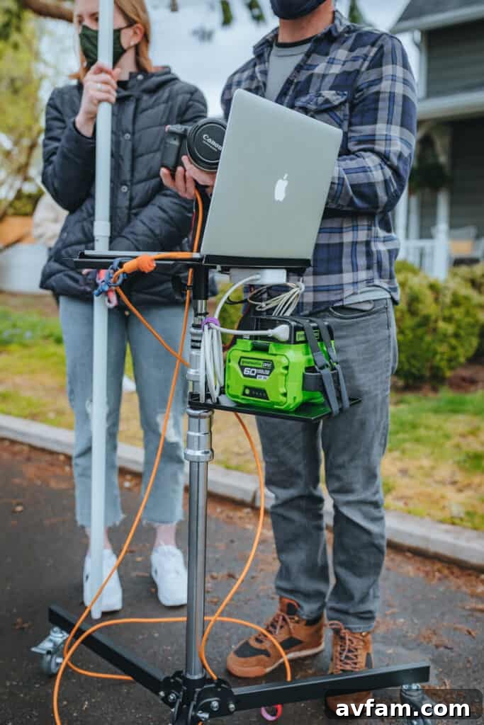Greenworks 300W Power Inverter with battery indicator visible