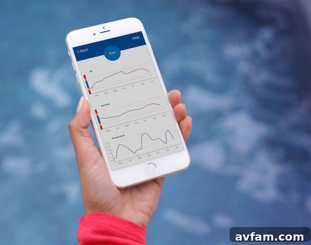 pHin smart monitor device floating in a swimming pool