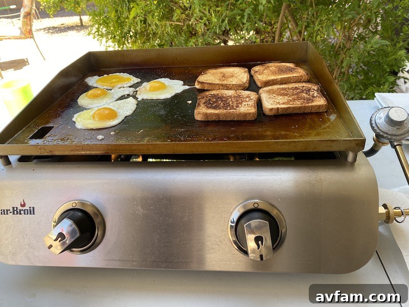 Clean cooking surface of the Char-Broil 2-Burner Gas Griddle.
