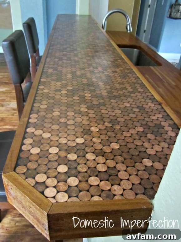 Stunning penny countertop after renovation