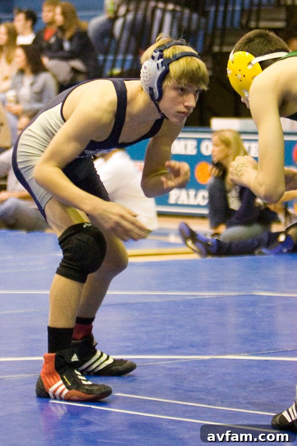 High School Wrestling Match in Progress