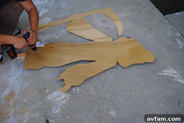 How to Attach Stakes to Plywood Figures Attaching stakes to Halloween silhouette