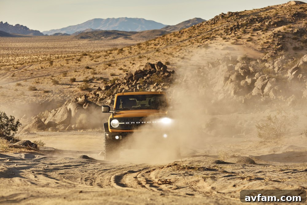 Pre-production 2021 two-door Bronco Black Diamond series in Cyber Orange Metallic Tri-Coat with available Sasquatch off-road package.